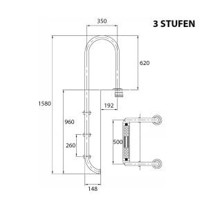 Bemaßung der Poolleiter Kompakt dreistufig