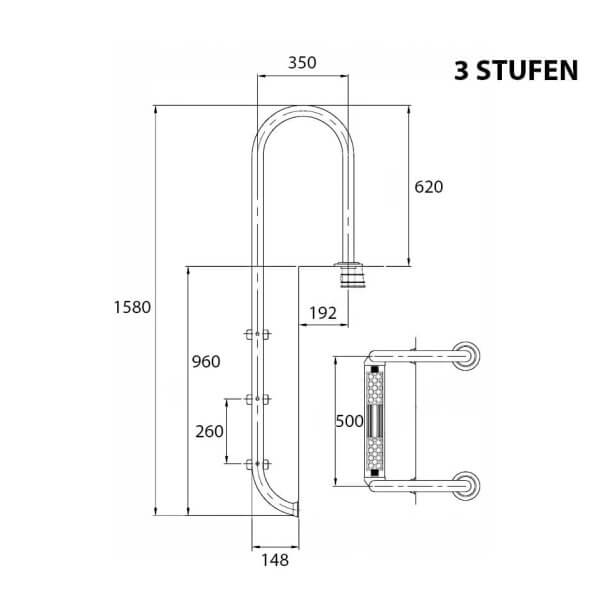 Bemaßung der Poolleiter Kompakt dreistufig